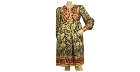 Anna Sui Oro Rojo Estampado floral étnico Seda Manga larga Hasta la rodilla Vestido tamaño 2 Multicolor 