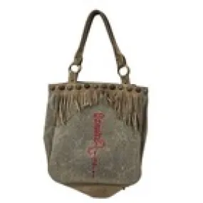 Bolso de Hombro Ed Hardy con Flecos Tachonado Lona Tostada Gamuza Estilo Y2K Bohemio