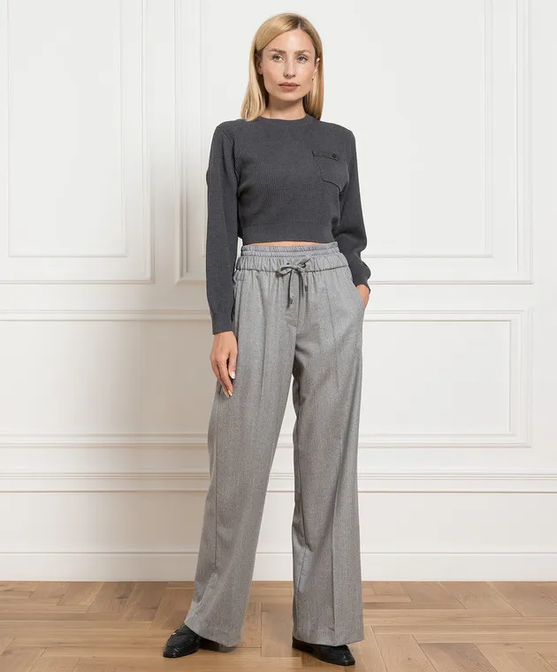 Brunello Cucinelli Gray jumper with monil chain