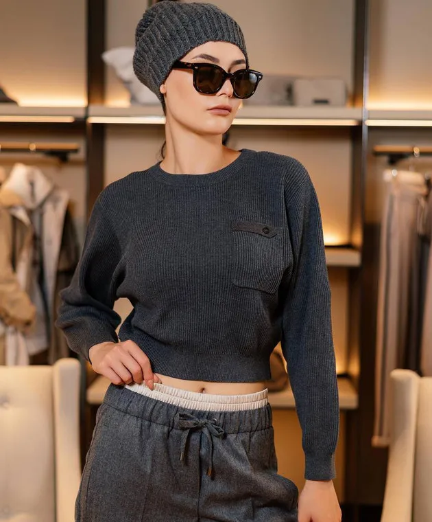 Brunello Cucinelli Gray jumper with monil chain