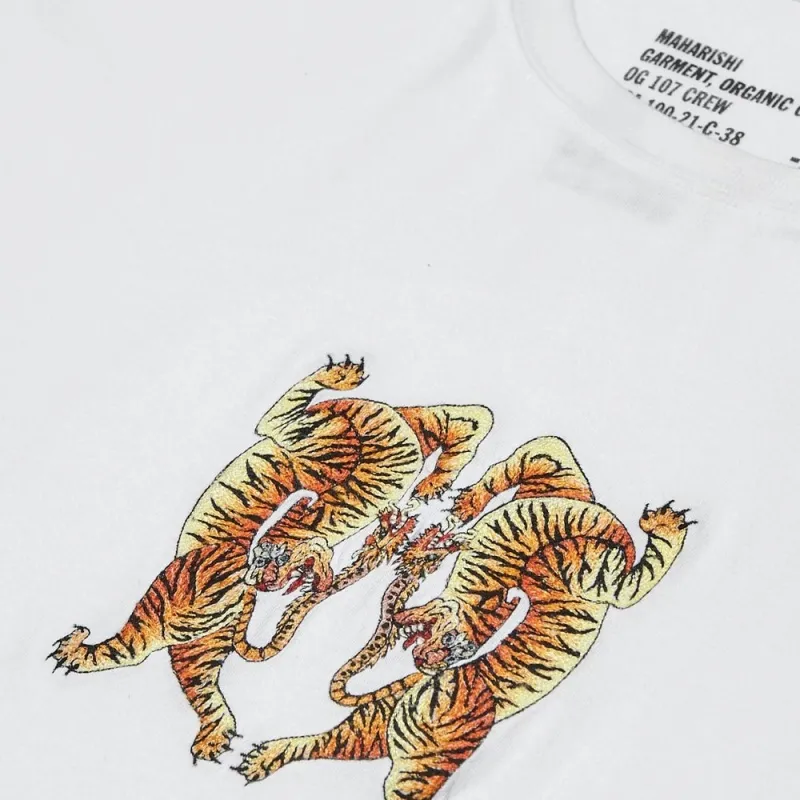 Camisetas Maharishi 2063-White Heart Of Tigers Embroidered T-shirt