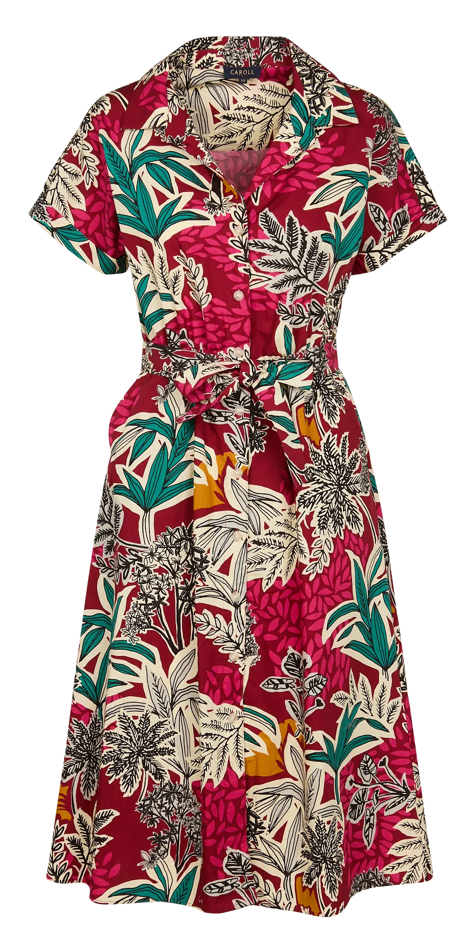 CAROLL RALF - Vestido midi de algodón estampado con cuello clásico en rojo