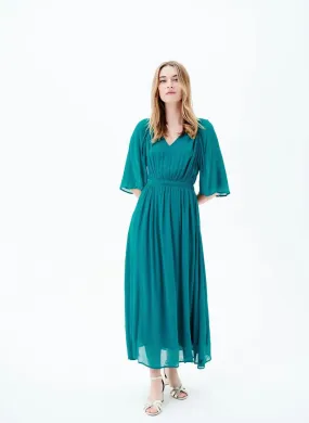 CAROLL REGINA - Vestido largo con cuello de pico en azul
