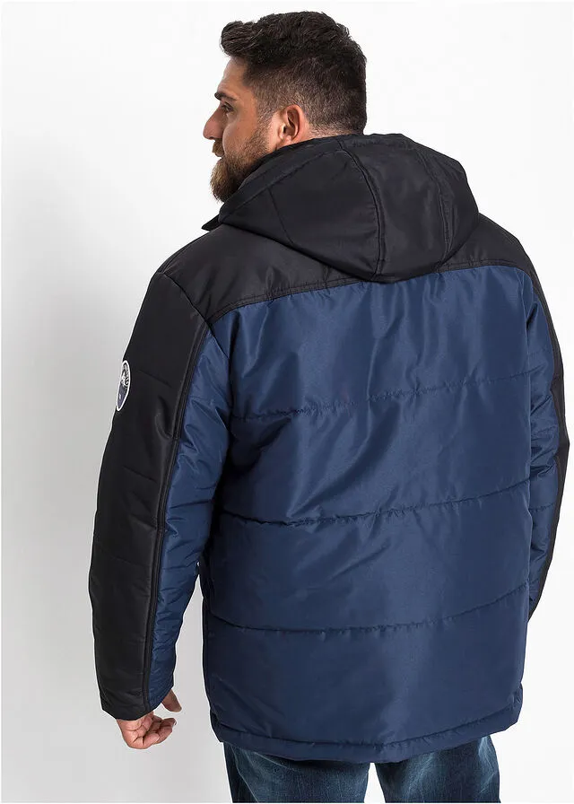 Chaqueta guateada de corte cómodo y capucha Azul oscuro-negro