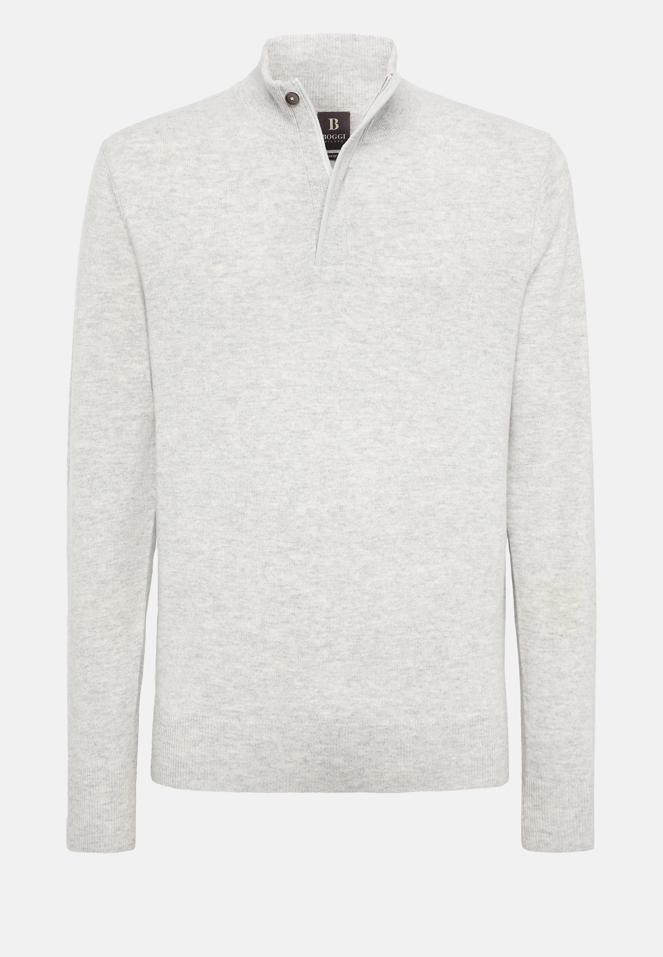 Jersey Gris De Lana Cachemira Con Media Cremallera