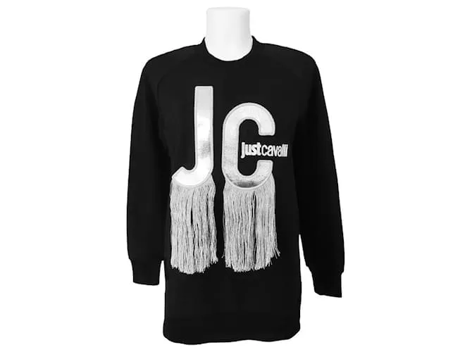 Just Cavalli SUDADERA FLECOS PLATA Negro 