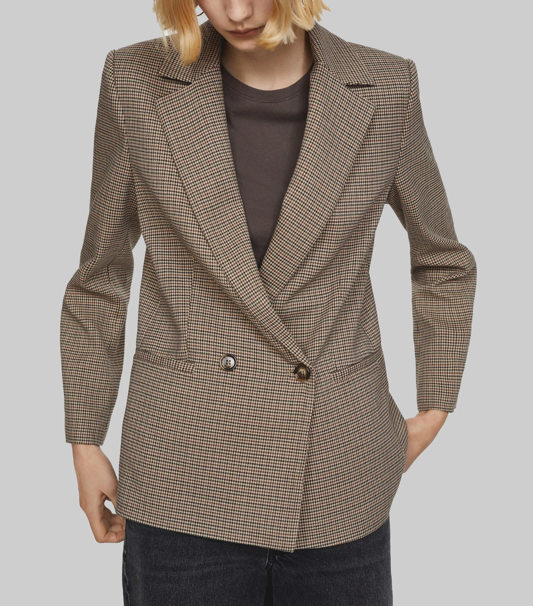 Mango Saco americano con cuadros Mujer
