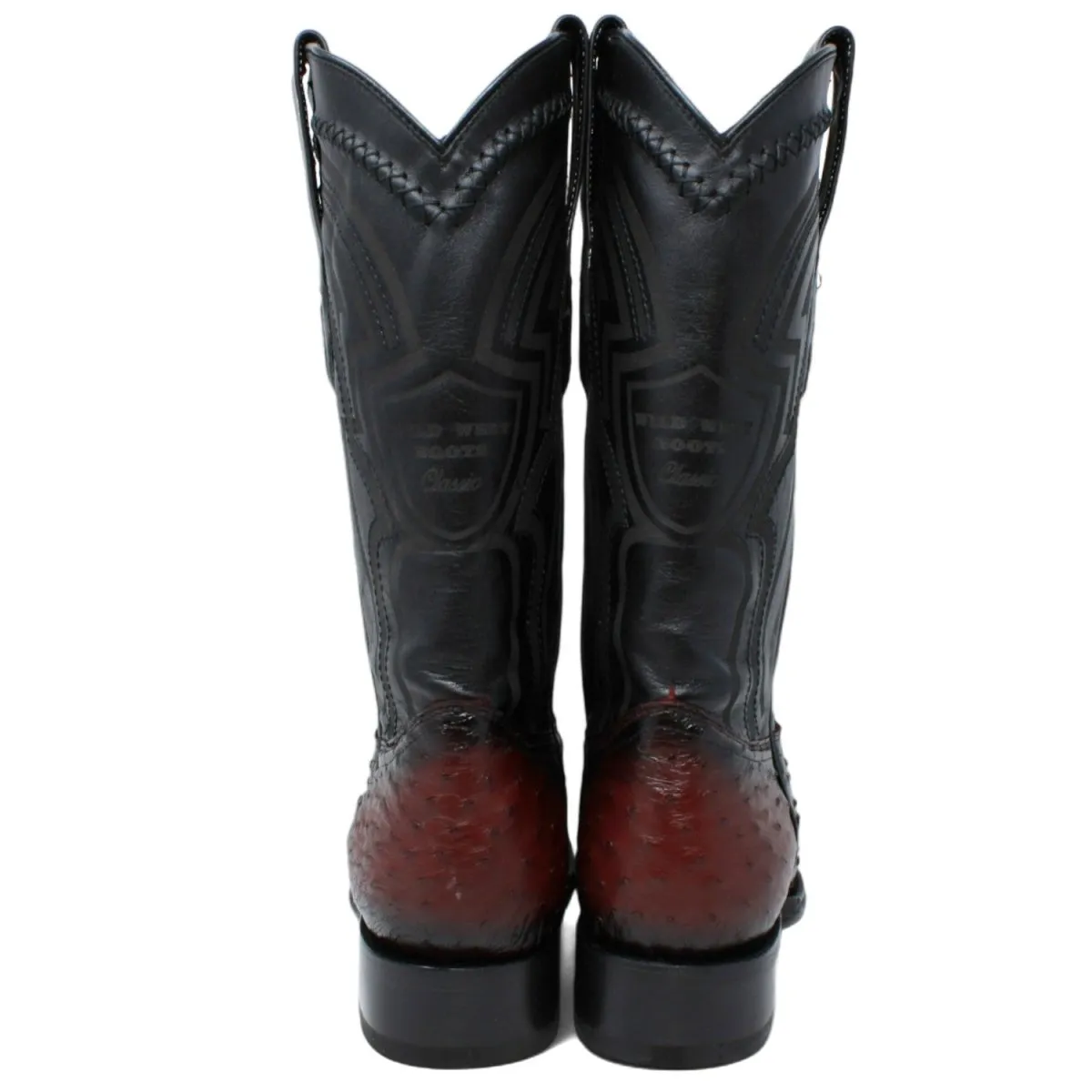 Men's Wild West Genuine Ostrich European Square Toe Boot - Burgundy