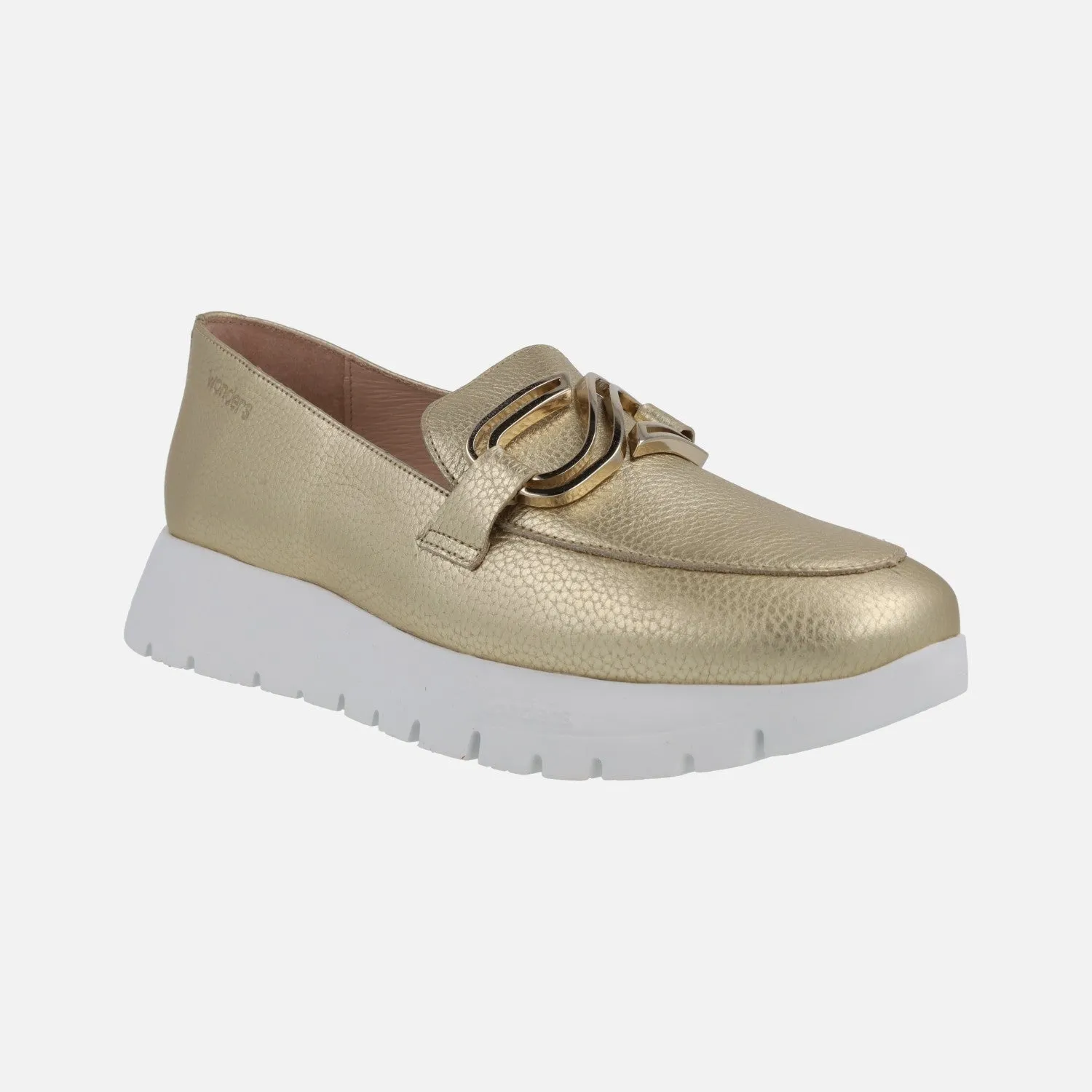 Mocasines Sidney en piel metalizada con adorno metálico