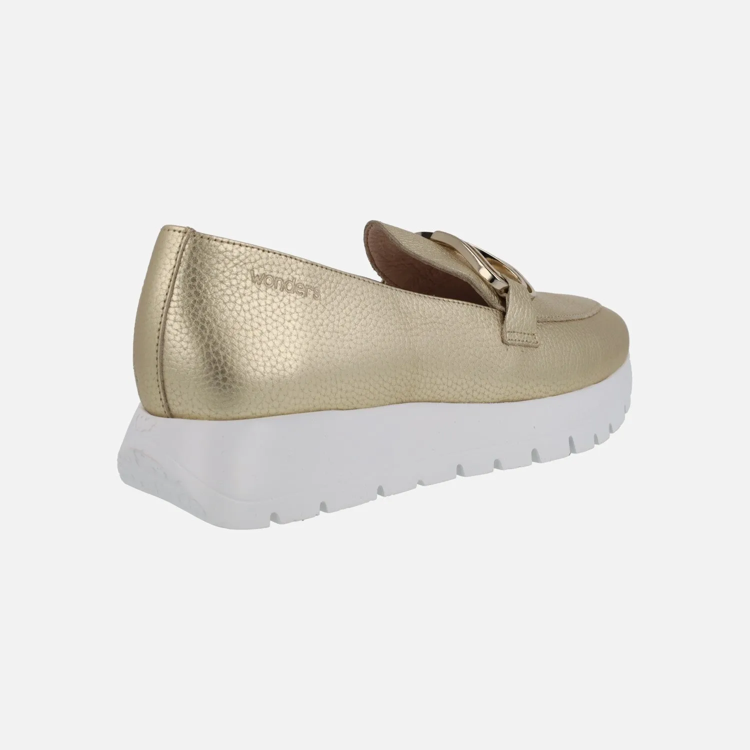 Mocasines Sidney en piel metalizada con adorno metálico