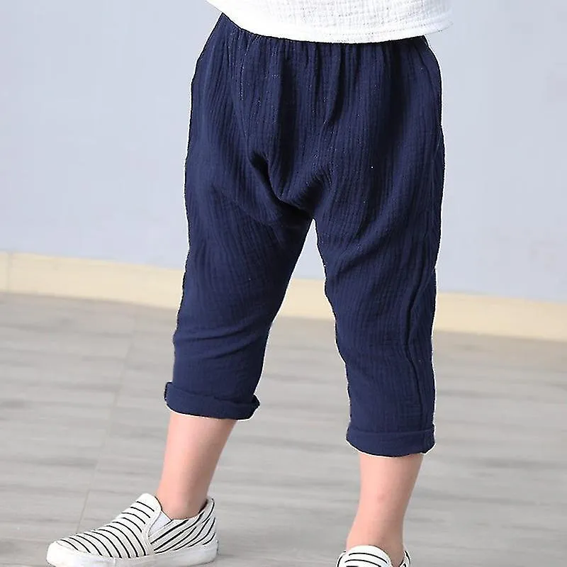 Nuevo 2-7y 2022 Verano Color sólido Lino Plisado Niños Pantalones hasta el tobillo Para Baby Boys Pantalones Harem Pantalones Pa