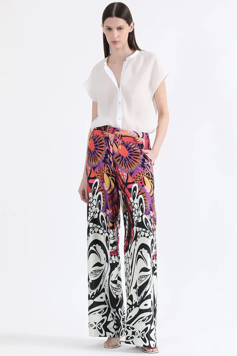 PANTALON ANCHO SATIN ESTAMPADO, TIRO ALTO, NEGRO