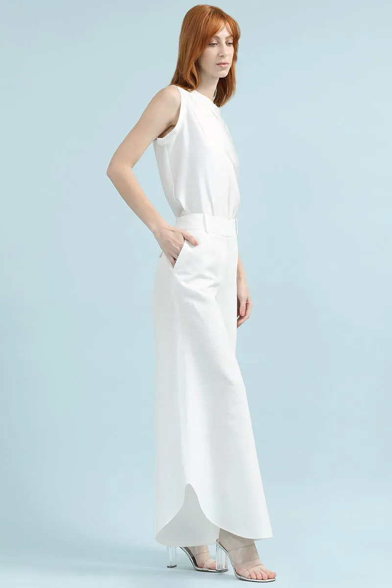 PANTALON PALAZZO, TIRO ALTO, LINO ALGODÓN, CRUDO