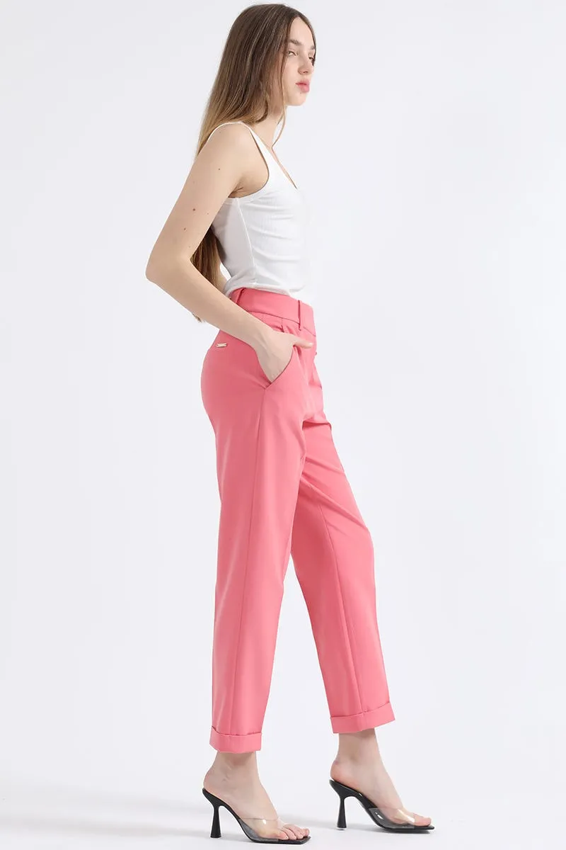 PANTALON SASTRE TIRO ALTO CON BASTILLA, ROSA