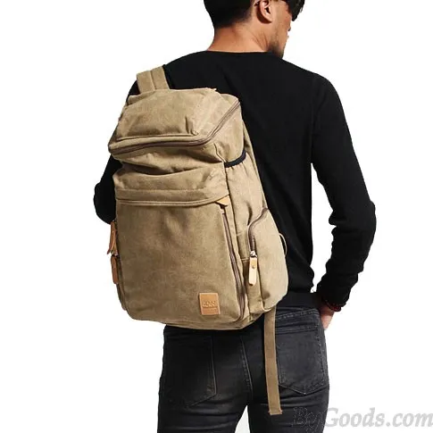 Retro Camping Zippered Backpack Washing Color Canvas Extensible Large Capacity Travel Backpacks 