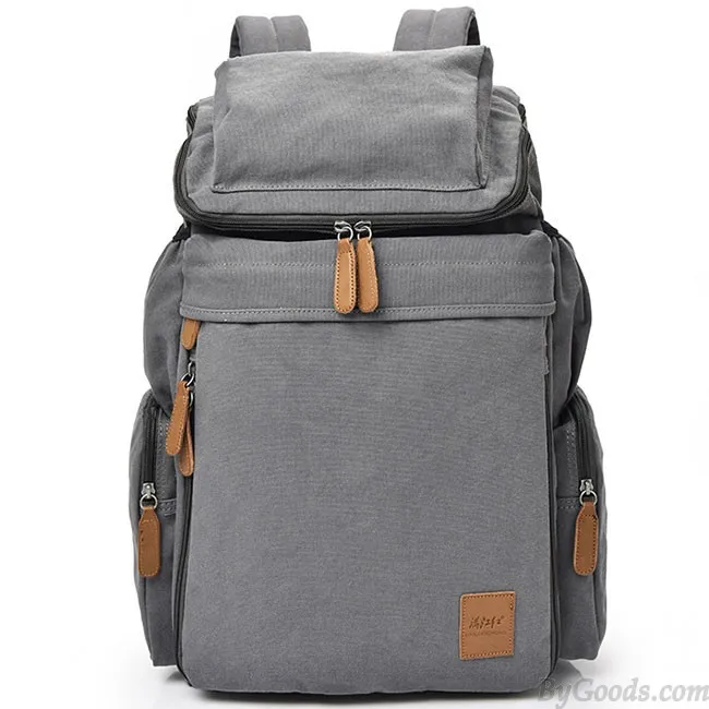 Retro Camping Zippered Backpack Washing Color Canvas Extensible Large Capacity Travel Backpacks 