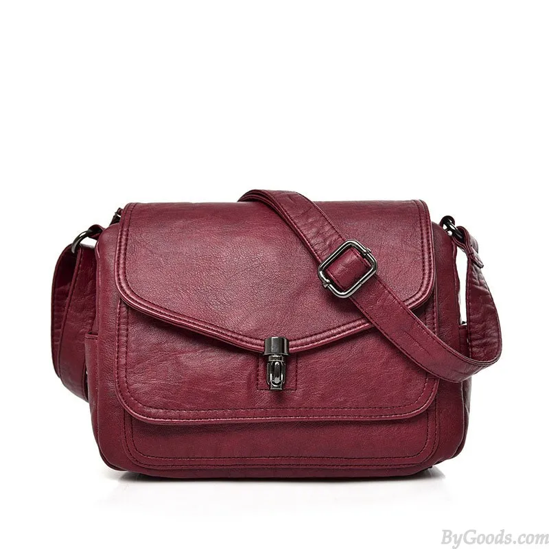Retro Single Buckle Soft Leather Shoulder Bag Tote Handbag For Women Crossbody Bag 
