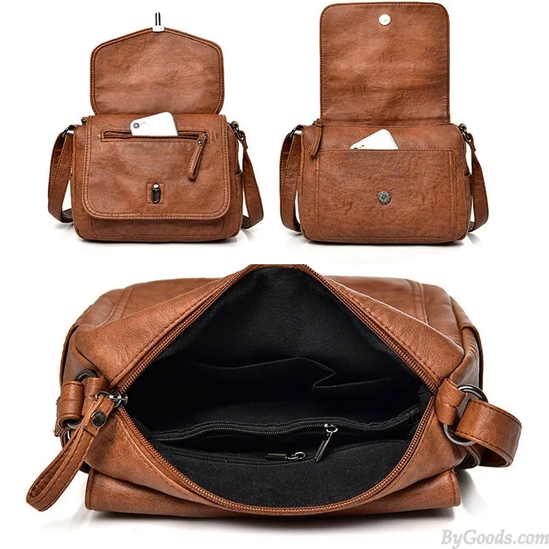Retro Single Buckle Soft Leather Shoulder Bag Tote Handbag For Women Crossbody Bag 