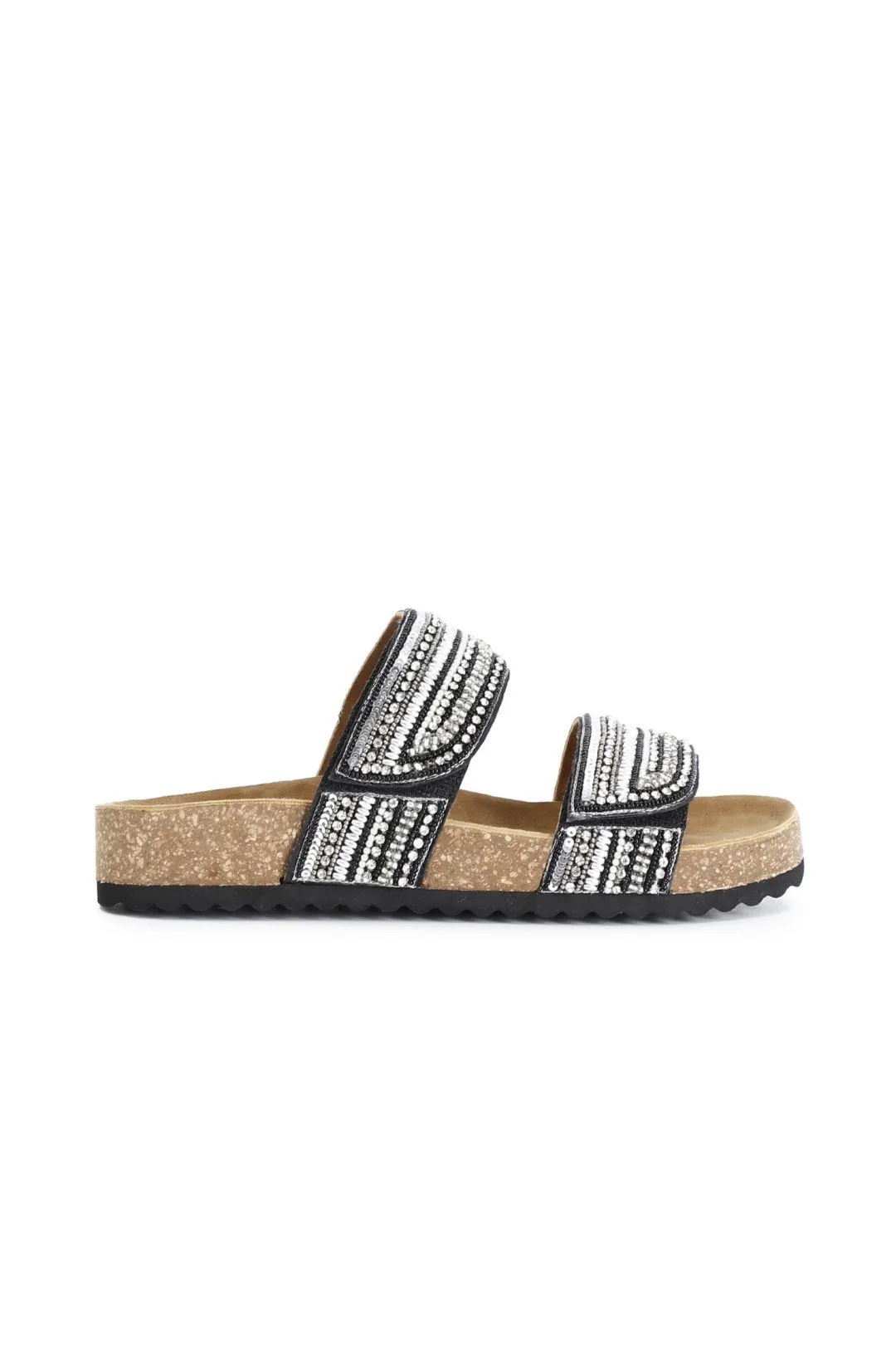 sandalias bajas modelo zapatilla de corcho y pedrería degradé multi black