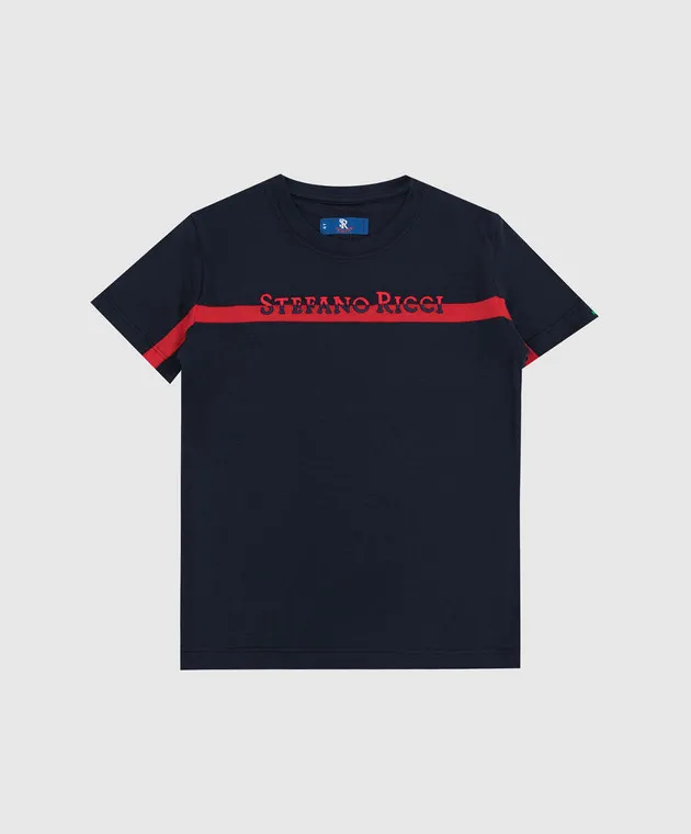 Stefano Ricci Children's dark blue T-shirt with logo embroidery