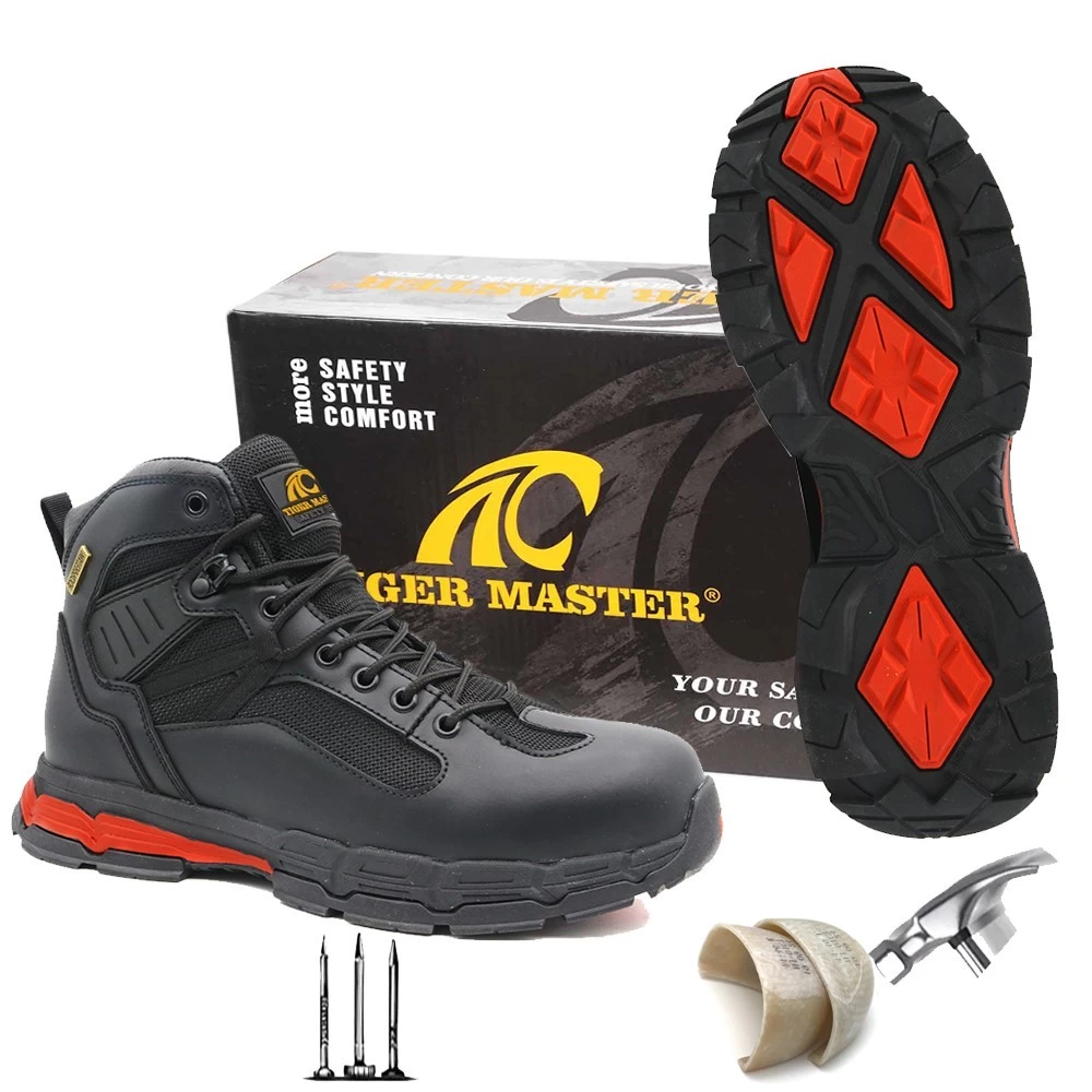 TM177 Zapatos de seguridad impermeables con punta compuesta de cuero de vaca negro para hombre